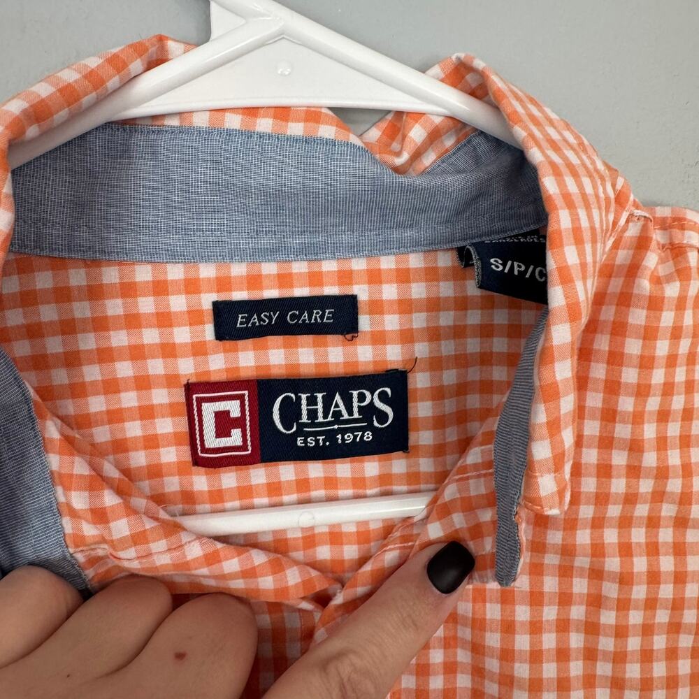 Chaps Easy Care Orange & White Gingham Button Down Shirt Men's Size Small - Picture 3 of 6